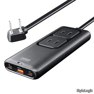 �y���������z�d���^�b�v USB�t�� 2�� Type-C×1 USB-A×1 PD 65W�Ή� 1.5m ���^ ���^ �����R�[�h ��� ���s �����^�� �u���b�N 700-TAP092BK