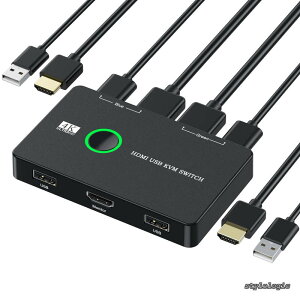 �y���������z2����1�o�� 4K60Hz PC2��p USB HDMI �X�C�b�`�؂�ւ� �f�B�X�v���C ���j�^�[ PC2��ň�̃L�[�{�[�h �}�E�X �v�����^�[ ���j�^�[�g�p PS5/PS4/PS4 Pro/PS3/Xbox One�Ή� KVM�X�C�b�` USB�P�[