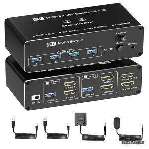 �y���������zHDMI KVM �ؑ֊� 2PC �ؑ� 2���j�^�[ �����o�� USB3.0 �o�͌��t�� 8K 60Hz 4K 144Hz�Ή� HDMI2.1 KVM �X�C�b�`���[ �L�[�{�[�h �}�E�X �v�����^�[ USB3.0 2����4�o�� �ؑ֋@ �����j�^�[ �����\��
