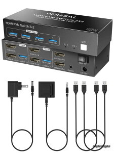�y���������zHDMI KVM �X�C�b�`�A2��̃R���s���[�^�p 4K60Hz �f���A�����j�^�[ KVM �X�C�b�`�i�f���A��PC�܂��̓m�[�g�p�\�R���p�j�A4��USB 3.0�|�[�g�𓋍ځB�g�����[�h/�R�s�[���[�h�Ή��BDC 