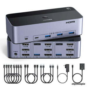 �y���������zHDMI�{DisplayPort KVM�X�C�b�`�i2��PC�E3�䃂�j�^�[�Ή��j8K60Hz�^USB3.0×4�A�{�^�����f�X�N�g�b�v�R���g���[���[�ؑցAWindows�EMac�ELinux�Ή�