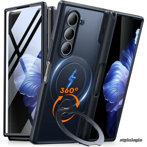 �y���������zfor Samsung Galaxy Z Fold 6 �P�[�X [Magsafe�Ή�]�A[�����O�X�^���h&�q���W�ی�&�X�N���[���v���e�N�^�[����] S�y���z���_�[�t�� Z Fold6�p�t���{�f�B�X�����ϏՌ��X�}�z�P�[�X�A �u���b