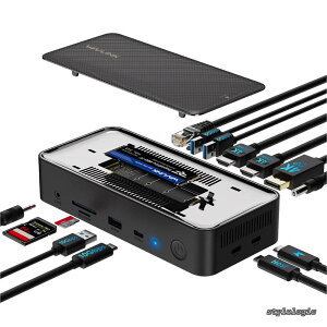 �y���������zUSB C�h�b�L���O�X�e�[�V�����A13-In-1�^�C�vC�h�b�N��10GbpsM.2 PCIe/SATA SSD�G���N���[�W���[�A�g���v���f�B�X�v���C�h�b�N�A100W PD�Ή��A4K@60Hz HDMI/DP�AUSB C/USB-A Gen 3.2/3.1�ASD/TF�AGigabit 