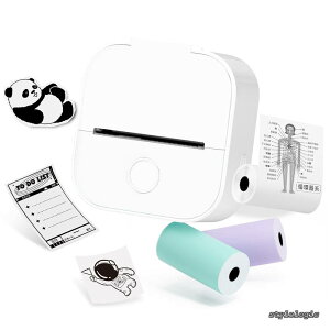 �y���������zT02 Sticker Printer with 3 Rolls Paper Portable Thermal Printer Sticker Maker Machine for Study Notes Memo Journal Stickers Children DIY Gift Compatible with Phone & Tablet White