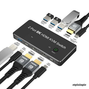 �y���������z2�|�[�g 8K HDMI 2.1 KVM �X�C�b�` 2����1�o�� 8K@60Hz 4K@120Hz 2PC����1���j�^�[�A�L�[�{�[�h/�}�E�X/U�f�B�X�N�����L���邽�߂�4��USB 3.0�|�[�g