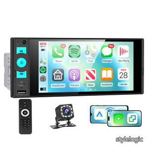 �y���������z1 DIN�J�[���W�I ���C�����XCarPlay/Android Auto�~���[�����O�Ή� 6�C���`�C���Z���^�b�`�X�N���[������ 1DIN�J�[�X�e���I MP5�v���C���[ Bluetooth/FM���W�I/EQ/�X�e�A�����O�z�C�[���R��