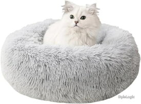 【送料無料】ペットベッド ドーナツ型 猫ベッド 犬ベッド ふわふわ モチモチ クッション 小型犬 猫用 滑り止め付き 洗える 通年 安眠 グレー Mサイズ 50cm ギフト ペット用品