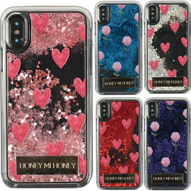 【大特価品！】 iPhone XS / Xケース HONEY MI HONEY グリッター ケース。背面がキラキラ輝く。きれいでかわいいカバータイププロテクトケース。ハート ピンク ローズ パープル 薔薇 レッド ブルー