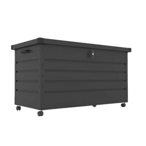 屋外収納ベンチ 大容量350L 鍵付きスチール製ストッカー キャスター付き ブレーキ付き ポリタンク キャンプ用品 おもちゃ収納 ゴミストッカー兼用 ダンパー蓋 耐荷重150kg 防水防サビ仕様 物