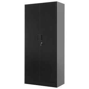 スチール製書庫 鍵付き キャビネット 幅80cm 高さ180cm 書類棚 収納棚 可動棚 A4対応 オフィス収納 本棚 収納ラック ブラック/ホワイト 扉付き スチールラック 耐久性抜群