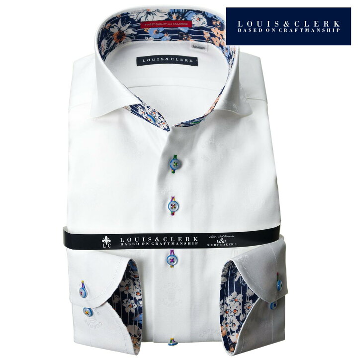 楽天市場 ドレスシャツ ワイシャツ シャツ メンズ 国産 長袖 綿100 コンフォート カッタウェイワイドカラー ホワイト ジャガードコーヒースタンドロゴ柄 派手 個性的 オシャレ 1810 Outlets メンズシャツ専門店 Style Works