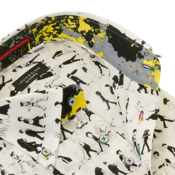 楽天市場 国産長袖ドレスシャツ コンフォート ボタンダウン 着丈短め 胸ポケット無 ホワイト モノトーン プリント 横向きの歩く姿 メンズ 24ft メンズシャツ専門店 Style Works