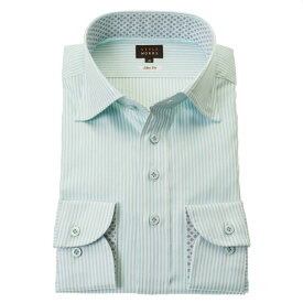 国産長袖ドレスシャツ 綿100％ピンオックス スリムフィット ワイドカラー ロンドンストライプ パステルグリーン ライトグリーン メンズ 24FA
