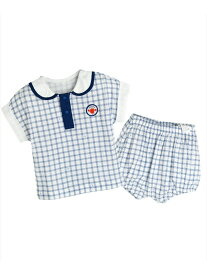 【SALE／30%OFF】moimoln 【セットアップ】ブルーチェック半袖トップス&パンツ モイモルン トップス カットソー・Tシャツ ネイビー【RBA_E】