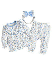 【SALE／50%OFF】moimoln 【セットアップ】ラウンドフリルフラワートップス&パンツ モイモルン スーツ・フォーマル セットアップスーツ ブルー【RBA_E】