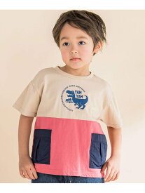 Noeil aime BeBe 恐竜プリントポケット付き配色Tシャツ(80~130cm) ベベ オンライン ストア トップス カットソー・Tシャツ ベージュ イエロー【送料無料】