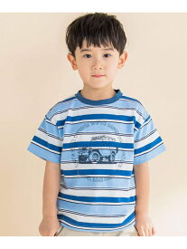 Noeil aime BeBe ボーダーサファリカーBIGTシャツ(80~130cm) ベベ オンライン ストア トップス カットソー・Tシャツ ブルー ブラウン【送料無料】