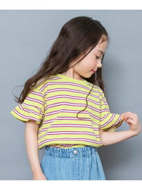 BREEZE WEB限定 袖フリルボーダーTシャツ エフオーオンラインストア トップス カットソー・Tシャツ イエロー ブルー ホワイト ピンク