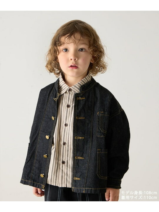 riziere バンドカラーブラックデニムジャケット リジェール ジャケット・アウター デニムジャケット ブラック Rakuten Fashion Kids