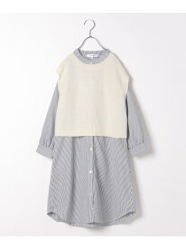 【SALE／20%OFF】GLOBAL WORK (K)ニットベストセットシャツOP グローバルワーク ワンピース・ドレス シャツワンピース ホワイト ベージュ【RBA_E】