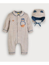 moimoln 【2点セット】キャットチェック柄長袖カバーオール&帽子 モイモルン マタニティウェア・ベビー用品 ロンパース・カバーオール ブルー【送料無料】