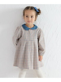 moimoln チェック柄襟切替長袖ワンピース モイモルン ワンピース・ドレス ワンピース ブルー【送料無料】