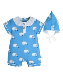 【SALE／50%OFF】moimoln 【2点セット】ウェール半袖カバーオール&帽子 モイモルン マタニティウェア・ベビー用品 ロンパース・カバーオール ブルー【RBA_E】