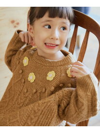 BEAMS mini 【期間限定+20％ポイントバック】フラワー ケーブルニット プルオーバー 25AW(90~140cm) ビームス ミニ トップス ニット ブラウン ホワイト【送料無料】