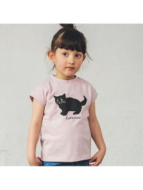 branshes 【Cat's ISSUE】黒ネコプリントフレンチスリーブTシャツ ブランシェス トップス カットソー・Tシャツ ピンク ホワイト グリーン