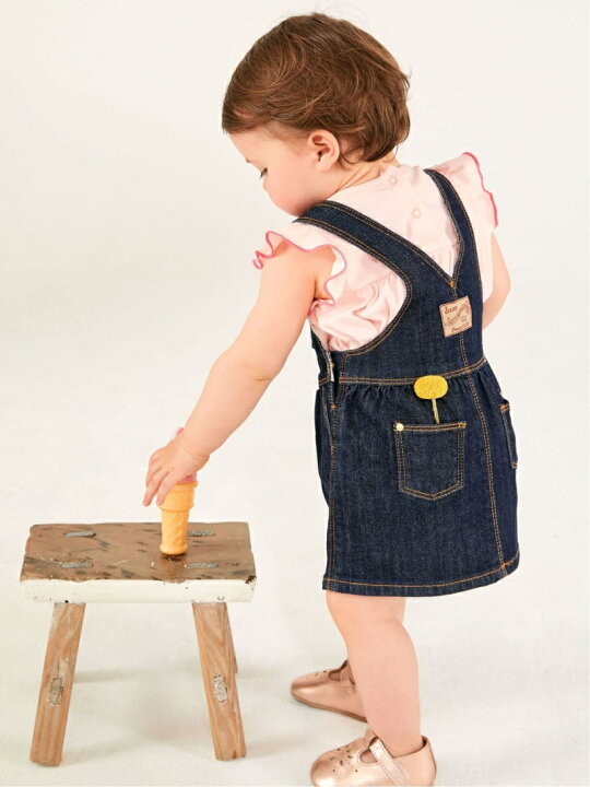 クーポン配布中 プチバトー ジャンパースカート 女の子 青 Bateau Petit 子供服 約 70cm 12m ベビー服 デニム アウトレット