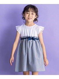 BeBe Petits Pois Vert 千鳥チェック柄ドッキングワンピース(95~150cm) ベベ オンライン ストア ワンピース・ドレス ワンピース ブルー ピンク【送料無料】