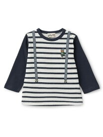 【SALE／50%OFF】Love&Peace&Money 【人気商品再入荷】【直営店で取り扱い無し】ベア刺しゅうサスペンダー長袖Tシャツ ナルミヤオンライン トップス カットソー・Tシャツ グレー ネイビー【RBA_E】