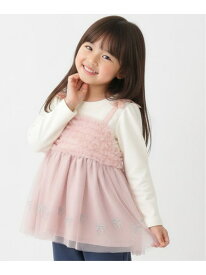 Pupil House リボン刺しゅうチュールドッキングチュニック ナルミヤオンライン トップス カットソー・Tシャツ グレー ピンク