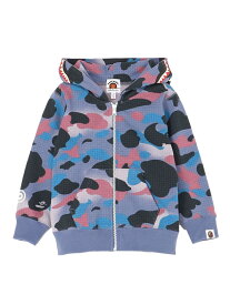 A BATHING APE GRID CAMO SHARK GLOW IN THE DARK ZIP HOODIE K ア ベイシング エイプ カットソー キッズカットソー パープル【送料無料】