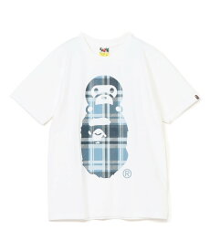 A BATHING APE BAPE CHECK MILO ON APE HEAD TEE ア ベイシング エイプ トップス カットソー・Tシャツ ホワイト【送料無料】