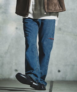 GLIMCLAP mp14141-Vintage Wash Flare Denim - Plaid Repairs �f�j���p���c �J���r�I �p���c ���̑��̃p���c �l�C�r�[ �u���b�N�y���������z