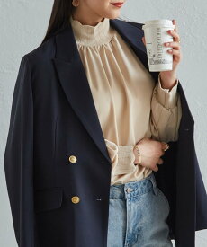 【SALE／29%OFF】Ranan Ranan/(W)スカラップリブニット使いブラウス ラナン トップス シャツ・ブラウス オレンジ パープル ピンク ブラック グリーン ベージュ レッド グレー ネイビー ブルー