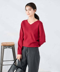 a.v.v 【洗える/雑誌InRed(宝島社)11月号掲載】Vネック美ラクるパフスリーブニット アー・ヴェ・ヴェ トップス ニット パープル ホワイト ブラック レッド イエロー ブルー グレー【送料無料】