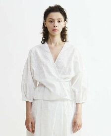 PLAIN PEOPLE 塩縮プリントカシュクールブラウス プレインピープル トップス シャツ・ブラウス ブラック ホワイト【送料無料】