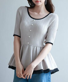 【SALE／50%OFF】SAISON DE PAPILLON 異素材レイヤードニットプルオーバー セゾン・ド・パピヨン トップス ニット ベージュ ブラック ブルー