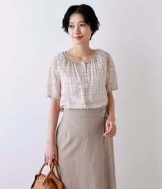 【SALE／50%OFF】NEWYORKER WOMEN カラフルチェックプリント ラグランスリーブブラウス ニューヨーカー トップス シャツ・ブラウス ホワイト【送料無料】