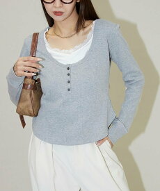 【SALE／5%OFF】PUBLUX レイヤード風 ヘンリーネック トップス 限定展開 25AW フリークスストア トップス カットソー・Tシャツ ブラック ネイビー グレー【送料無料】