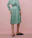 【LOULOU WILLOUGHBY】チェックプリントプリーツミディスカート