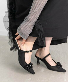 【SALE／50%OFF】RANDA フラワーコサージュミュールパンプス ランダ シューズ・靴 ミュール ホワイト ブラック ブルー【送料無料】