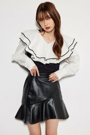 【SALE／60%OFF】rienda フリルコンビカット TOP リエンダ トップス カットソー・Tシャツ ブラック ホワイト ピンク