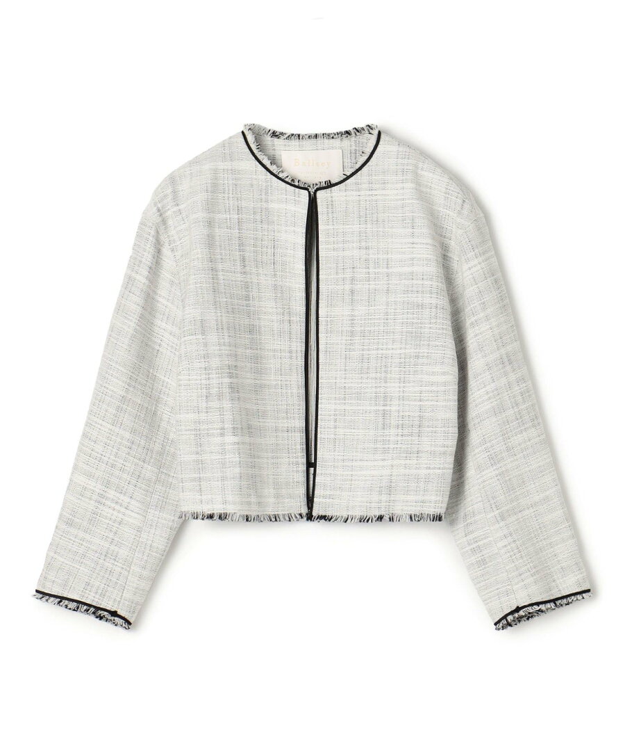 【SALE/66%OFF】Ballsey ロングスラブツイード クルーネックジャケット トゥモローランド ジャケット・アウター ノーカラージャケット ネイビー ホワイト【送料無料】 - メイン画像 1