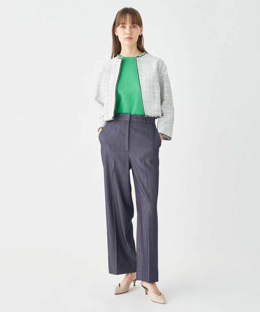 【SALE/66%OFF】Ballsey ロングスラブツイード クルーネックジャケット トゥモローランド ジャケット・アウター ノーカラージャケット ネイビー ホワイト【送料無料】 - メイン画像 3