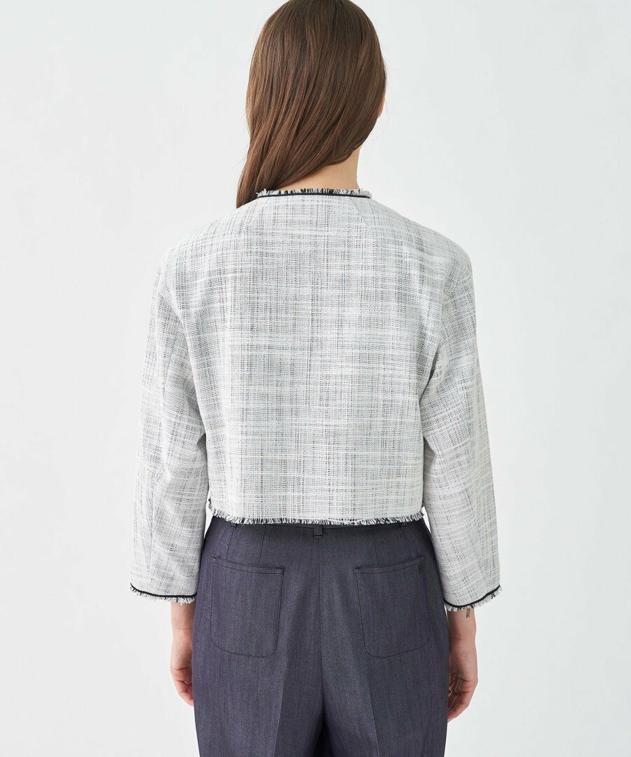 【SALE/66%OFF】Ballsey ロングスラブツイード クルーネックジャケット トゥモローランド ジャケット・アウター ノーカラージャケット ネイビー ホワイト【送料無料】 - メイン画像 7