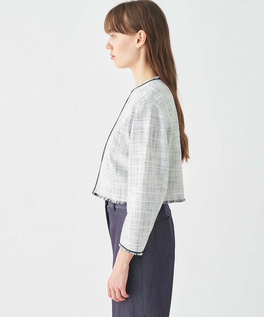 【SALE/66%OFF】Ballsey ロングスラブツイード クルーネックジャケット トゥモローランド ジャケット・アウター ノーカラージャケット ネイビー ホワイト【送料無料】 - メイン画像 9