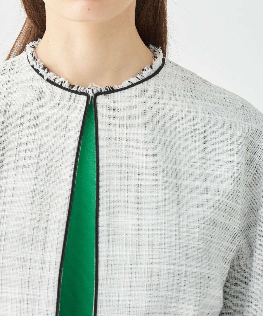 【SALE/66%OFF】Ballsey ロングスラブツイード クルーネックジャケット トゥモローランド ジャケット・アウター ノーカラージャケット ネイビー ホワイト【送料無料】 - メイン画像 11